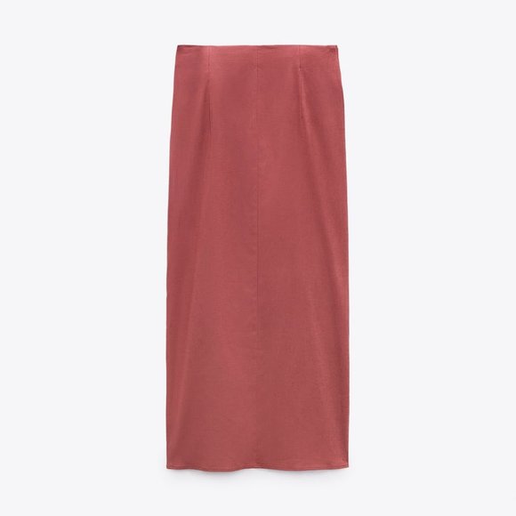 NWT KNOTTED LINEN BLEND MIDI MARSALA SKIRT WITH A SLIT - Picture 3 of 5